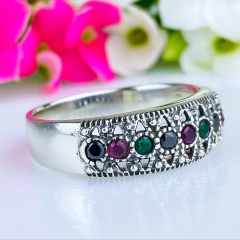 Anel de prata 925 com zircônias coloridas e marcassitas (A2851) - comprar online