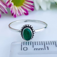 Anel de prata 925 com pedra natural ágata verde (A2428) - PRATAdaPEDRA
