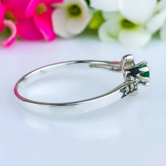 Anel de prata 925 com pedra natural ágata verde e marcassita (A2857) na internet