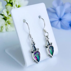 Brincos de prata 925 com pedra natural topázio místico (B2333) - comprar online