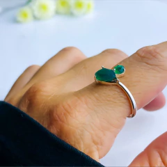 Anel de prata 925 com pedra natural ágata verde (A2349)
