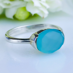 Anel de prata 925 com pedra natural calcedônia (A2389) - comprar online