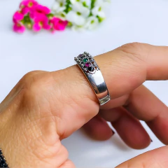 Anel de prata 925 com zircônias coloridas e marcassitas (A2851) - comprar online