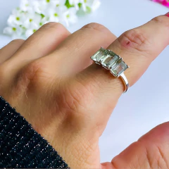 Anel de prata 925 com pedra natural prasiolita (A2938)