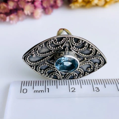 Anel Indiano Prata 925 com Pedra Natural Topázio Azul (A215) - loja online