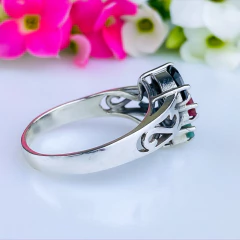 Anel de prata 925 com pedra natural rubi esmeralda ônix e marcassita (A2846) na internet