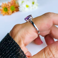 Anel de prata 925 com pedra natural ametista (A2583) na internet
