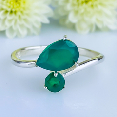 Anel de prata 925 com pedra natural ágata verde (A2349)