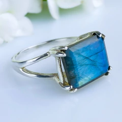 Anel de prata 925 com pedra natural labradorita (A2901) - comprar online