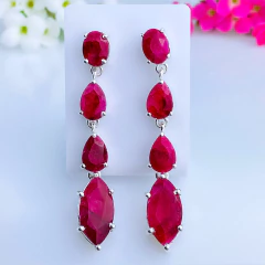 Brincos de prata 925 com pedra natural rubi (B2405)