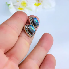 Brincos de prata 925 com abalone e marcassitas (B2434) - PRATAdaPEDRA