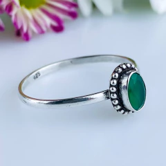 Anel de prata 925 com pedra natural ágata verde (A2428) - comprar online