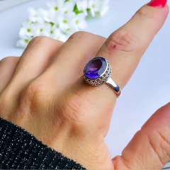 Anel de prata 925 com pedra natural ametista (A2940) na internet