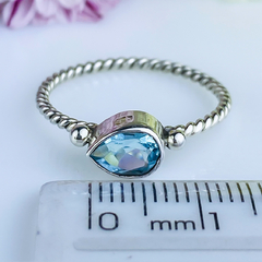 Anel de prata 925 com pedra natural topázio azul (A2373) - loja online