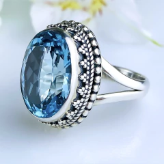 Anel de prata 925 com pedra natural topázio azul sky (A2423) - loja online