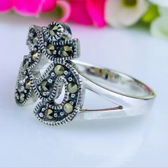 Anel ON de prata 925 com marcassitas (A2853) - PRATAdaPEDRA