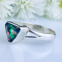 Anel de prata 925 com pedra natural topázio místico (A2591) - loja online