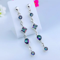 Brincos de prata 925 com pedra natural topázio místico (B2411) - comprar online