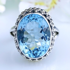 Anel de prata 925 com pedra natural topázio azul sky (A2423) - comprar online