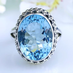 Anel de prata 925 com pedra natural topázio azul sky (A2423) - comprar online