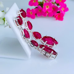 Brincos de prata 925 com pedra natural rubi (B2405) na internet