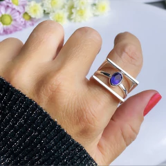 Anel de prata 925 com pedra natural ametista (A2359) na internet