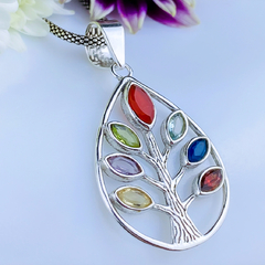 Pingente de prata 925 com pedras naturais árvore sete chakras (P1061) - comprar online