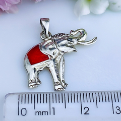 Imagem do Pingente elefante de prata 925 e coral (P1155)