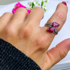 Anel de prata 925 com pedra natural ágata vermelha e marcassita (A2850)