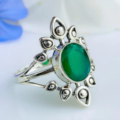 Anel de prata 925 com pedra natural ágata verde (A2532) - comprar online