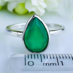 Anel de prata 925 com pedra natural ágata verde (A2395) - loja online