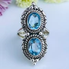 Anel de prata 925 com pedra natural topázio azul (A2366)