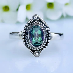 Anel de prata 925 com pedra natural topázio místico (A2931)