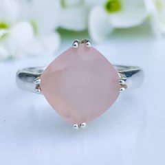 Anel de prata 925 com pedra natural quartzo rosa (A2892)
