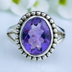 Anel de prata 925 com pedra natural ametista (A2922)