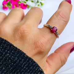 Anel de prata 925 com pedra natural ágata vermelha e marcassita (A2859) - loja online