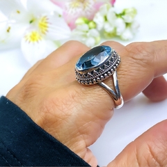 Anel de prata 925 com pedra natural topázio azul sky (A2423) - loja online