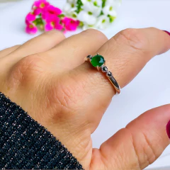 Anel de prata 925 com pedra natural ágata verde e marcassita (A2860) - comprar online