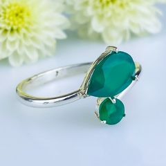 Anel de prata 925 com pedra natural ágata verde (A2349) - comprar online