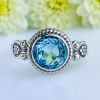 Anel de prata 925 com pedra natural topázio azul (A2322)