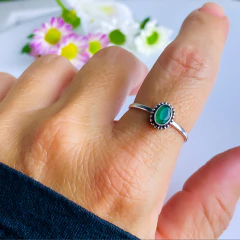 Anel de prata 925 com pedra natural ágata verde (A2428) - loja online