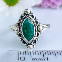 Anel de prata 925 com pedra natural esmeralda (A2743) - loja online