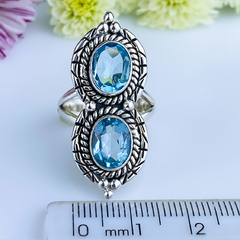 Anel de prata 925 com pedra natural topázio azul (A2366) - loja online