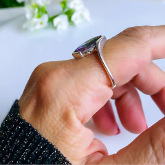 Anel de prata 925 com pedra natural topázio místico (A2904) - PRATAdaPEDRA