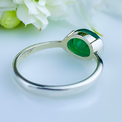 Anel de prata 925 com pedra natural ágata verde (A2393) - PRATAdaPEDRA