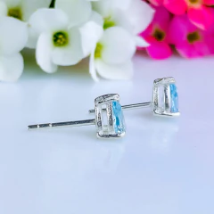 Brincos de prata 925 com pedra natural topázio azul (B2387) na internet