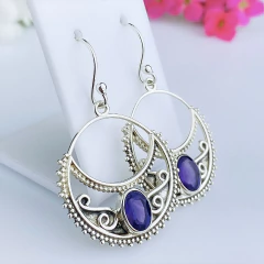 Brincos de prata 925 com pedra natural ametista (B2400) - comprar online