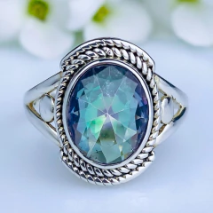 Anel de prata 925 com pedra natural topázio místico (A2907)