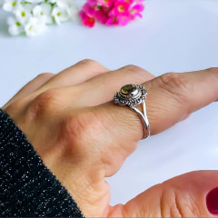 Anel de prata 925 com pedra natural citrino (A2878)