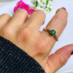 Anel de prata 925 com pedra natural ágata verde e marcassita (A2860)